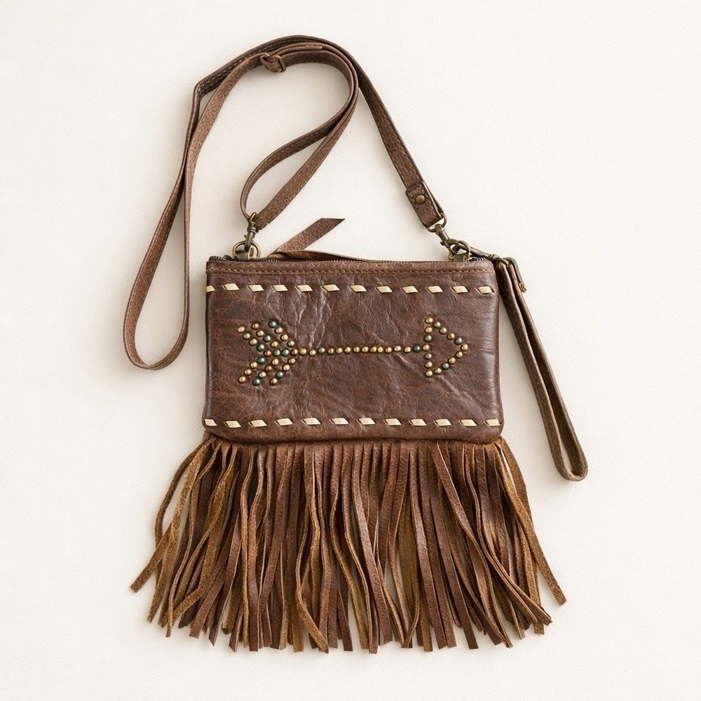 Double  J Saddlery Brown Leather Fringe Crossbody Bag
